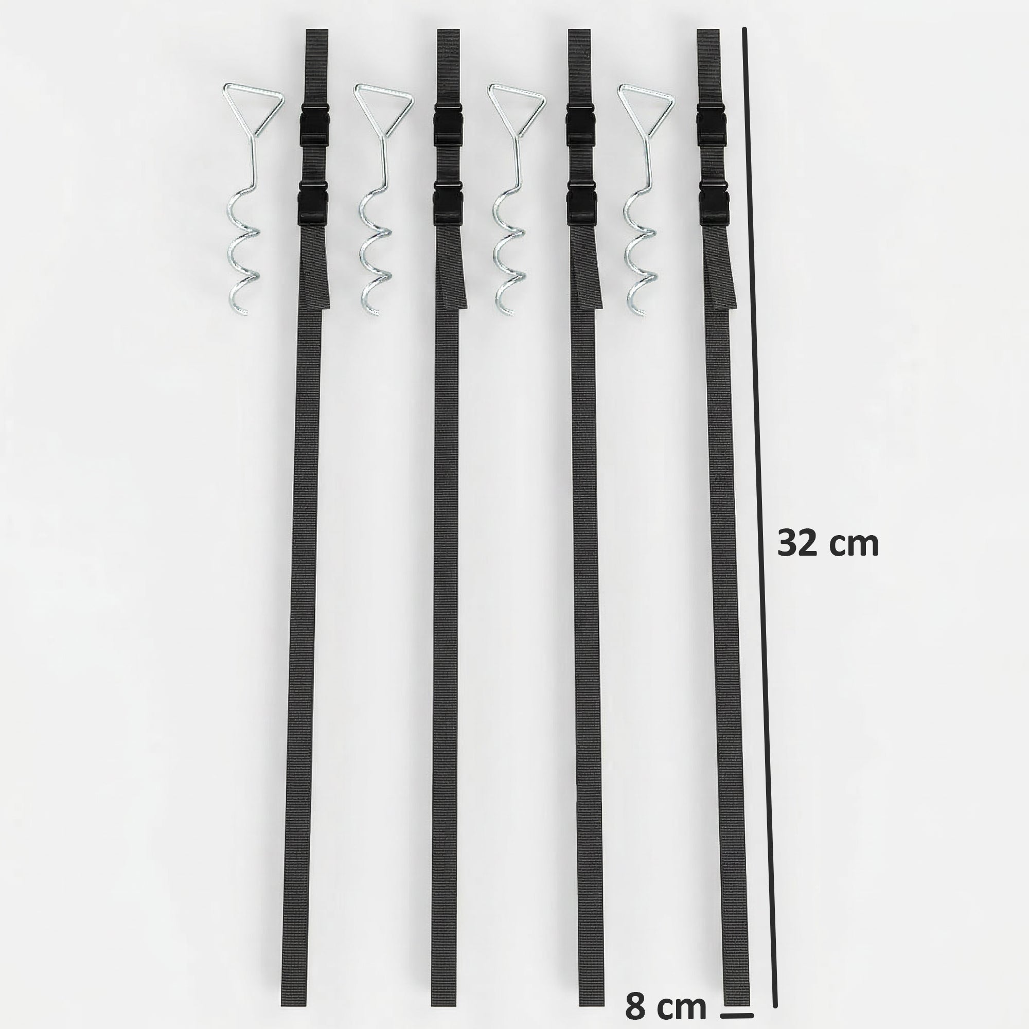 Set of five black nylon trampoline stakes with silver spiral tips 32 cm for trampoline anchor kit use
