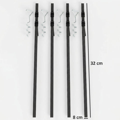 Set of five black nylon trampoline stakes with silver spiral tips 32 cm for trampoline anchor kit use