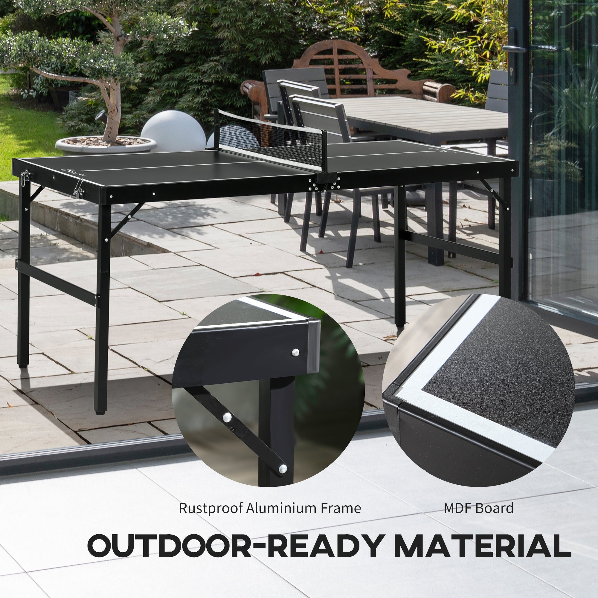 Black sportnow 5ft mini table tennis table with rustproof aluminum frame and mdf board surface for indoor outdoor use