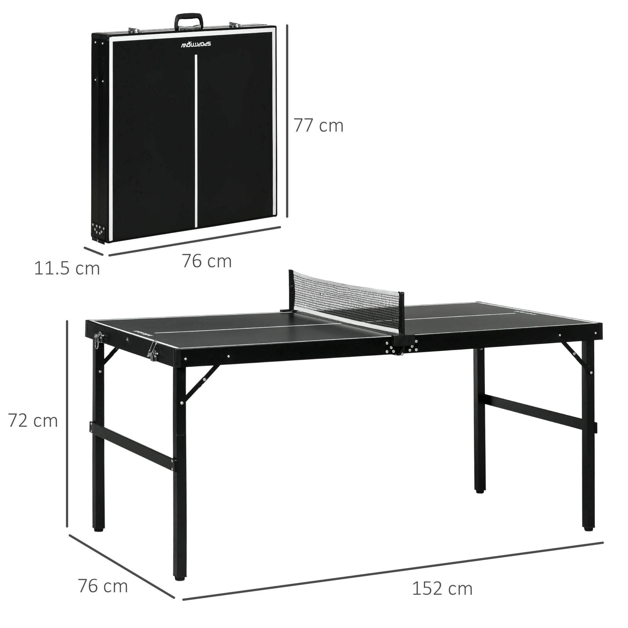 Black sportnow 5ft mini table tennis table with aluminum frame folding ping pong table with carrying case for indoor outdoor use