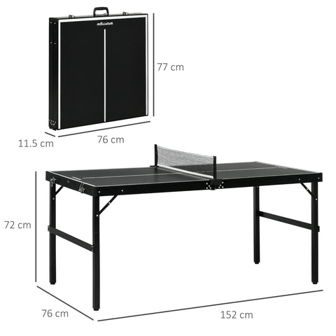 Black sportnow 5ft mini table tennis table with aluminum frame folding ping pong table with carrying case for indoor outdoor use