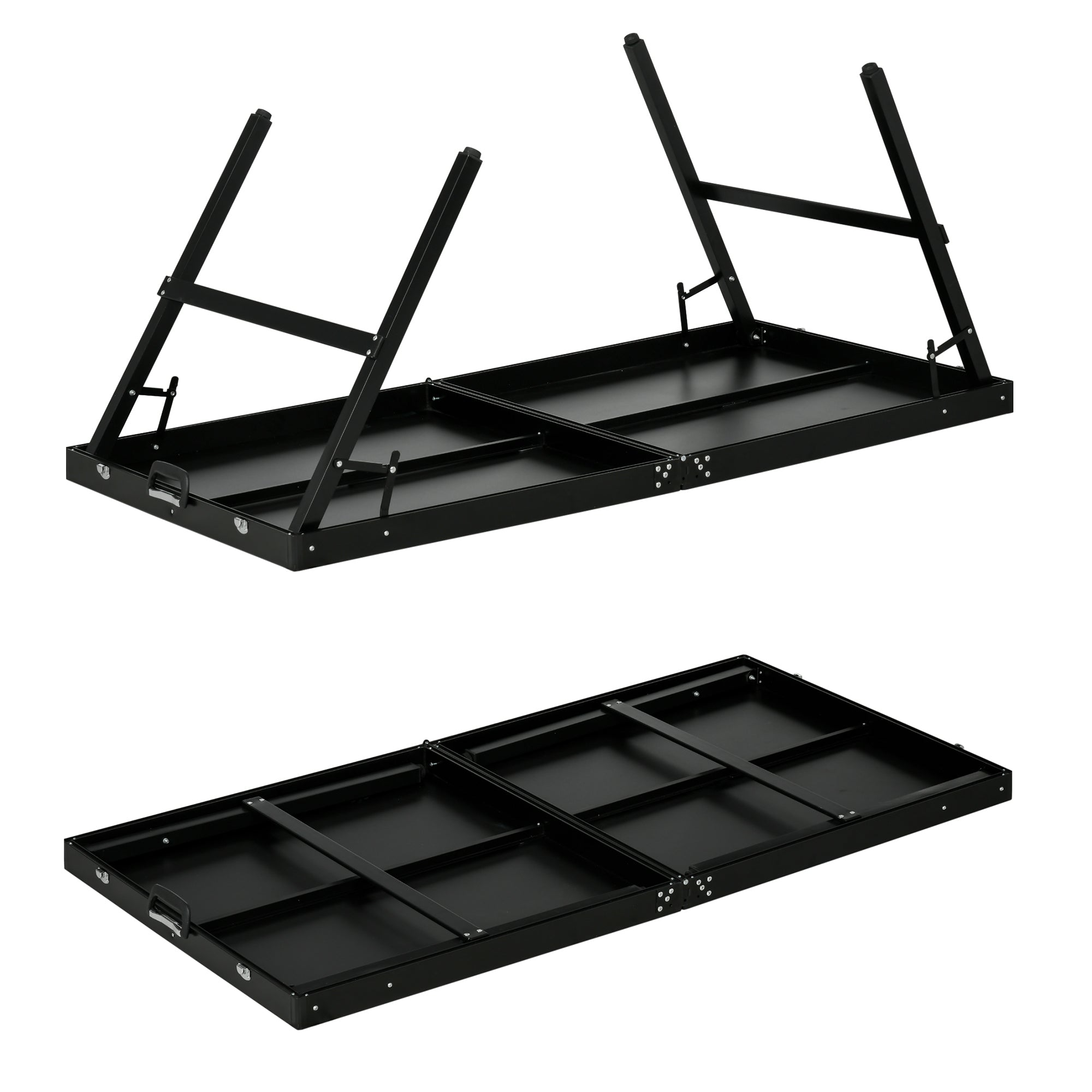 Black sportnow 5ft mini table tennis ping pong table with folding aluminium frame adjustable legs and segmented compartments