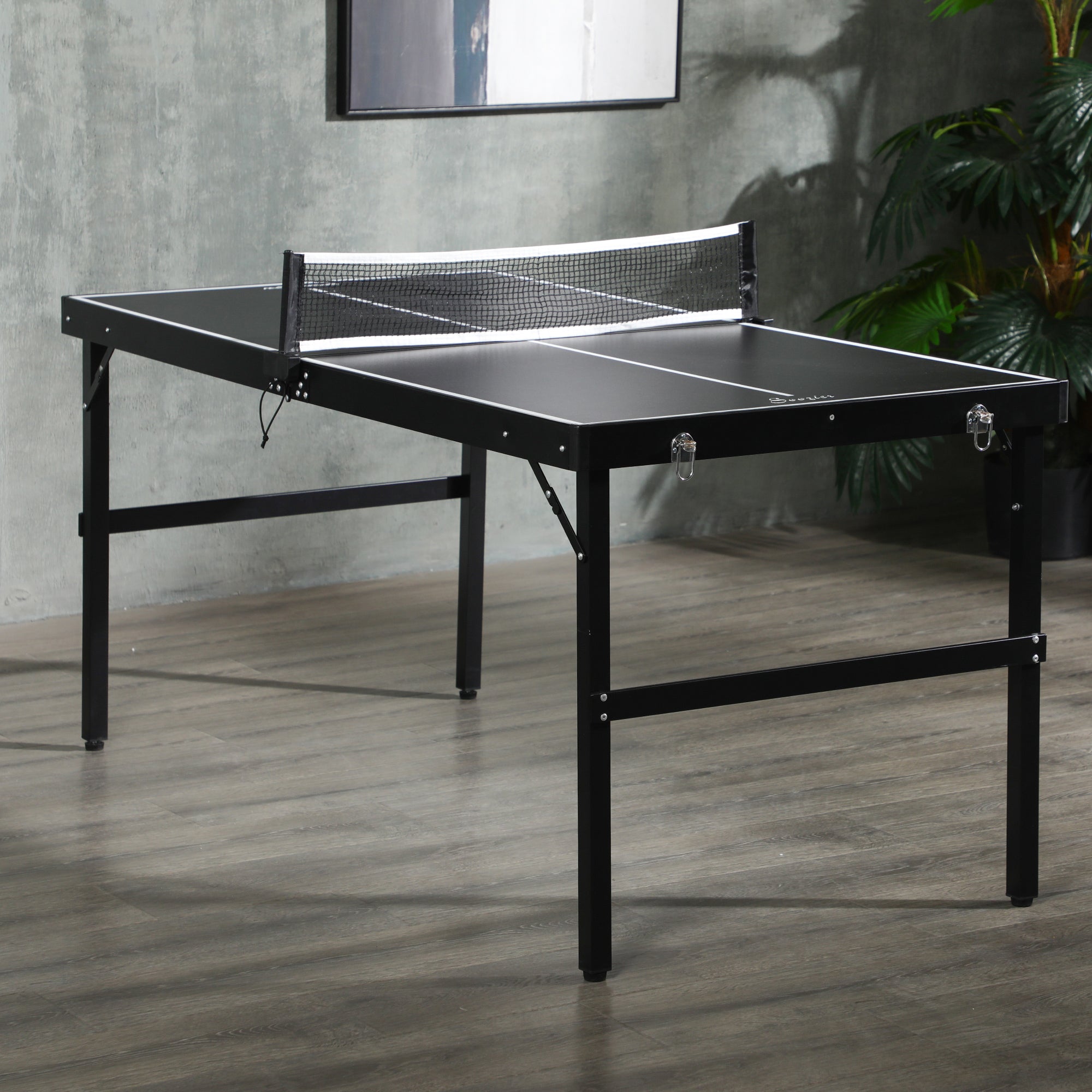 Black sportnow 5ft mini table tennis with folding aluminium frame net perfect for indoor outdoor ping pong fun