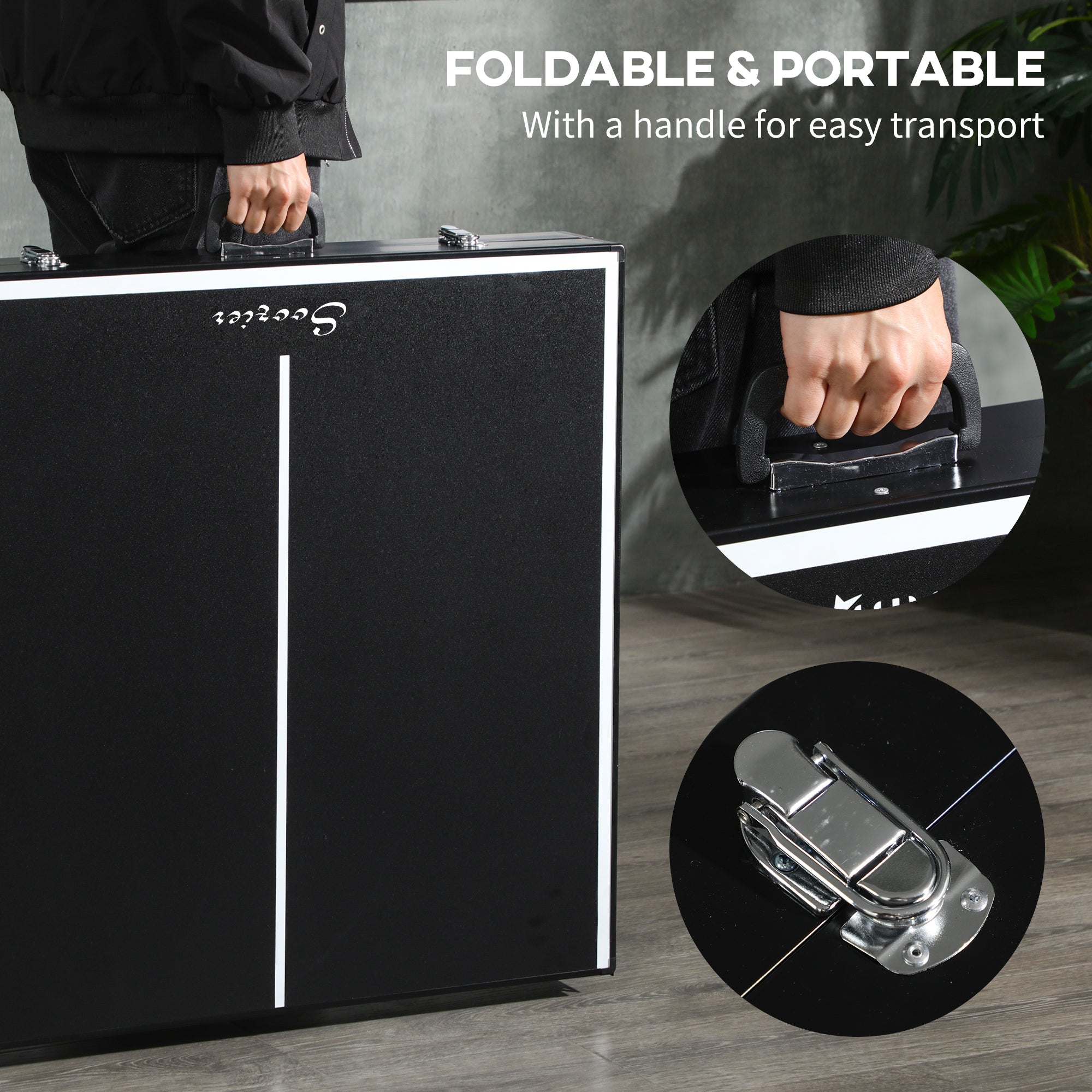 Black sportnow 5ft mini table tennis table with aluminium frame foldable portable ping pong table with handle and latch