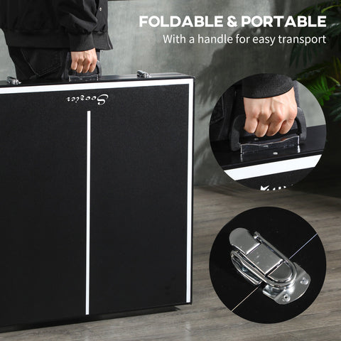 Black sportnow 5ft mini table tennis table with aluminium frame foldable portable ping pong table with handle and latch