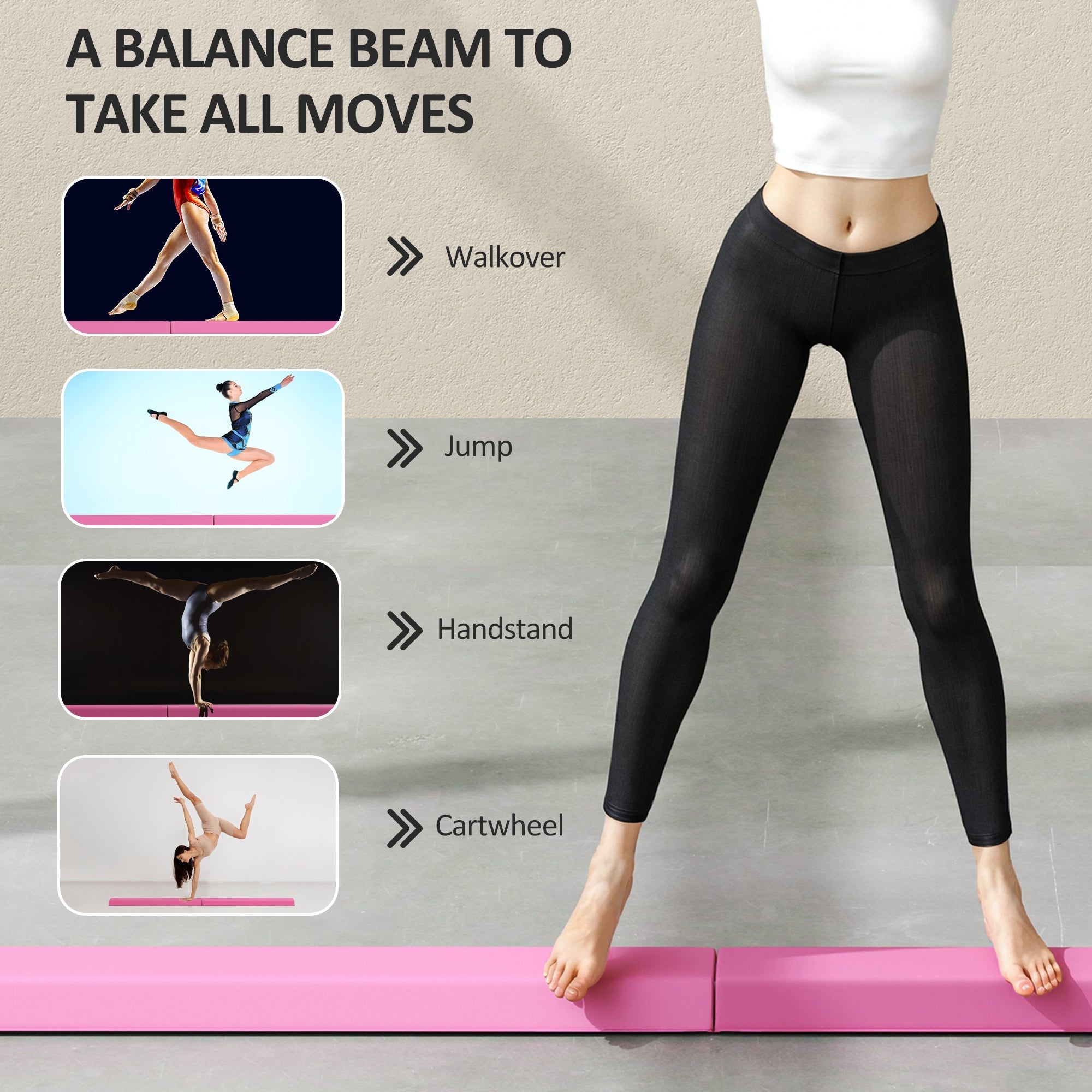 Pink sportnow 7.7ft folding balance beam with eva foam core and anti-slip base for kids gymnastics training at home