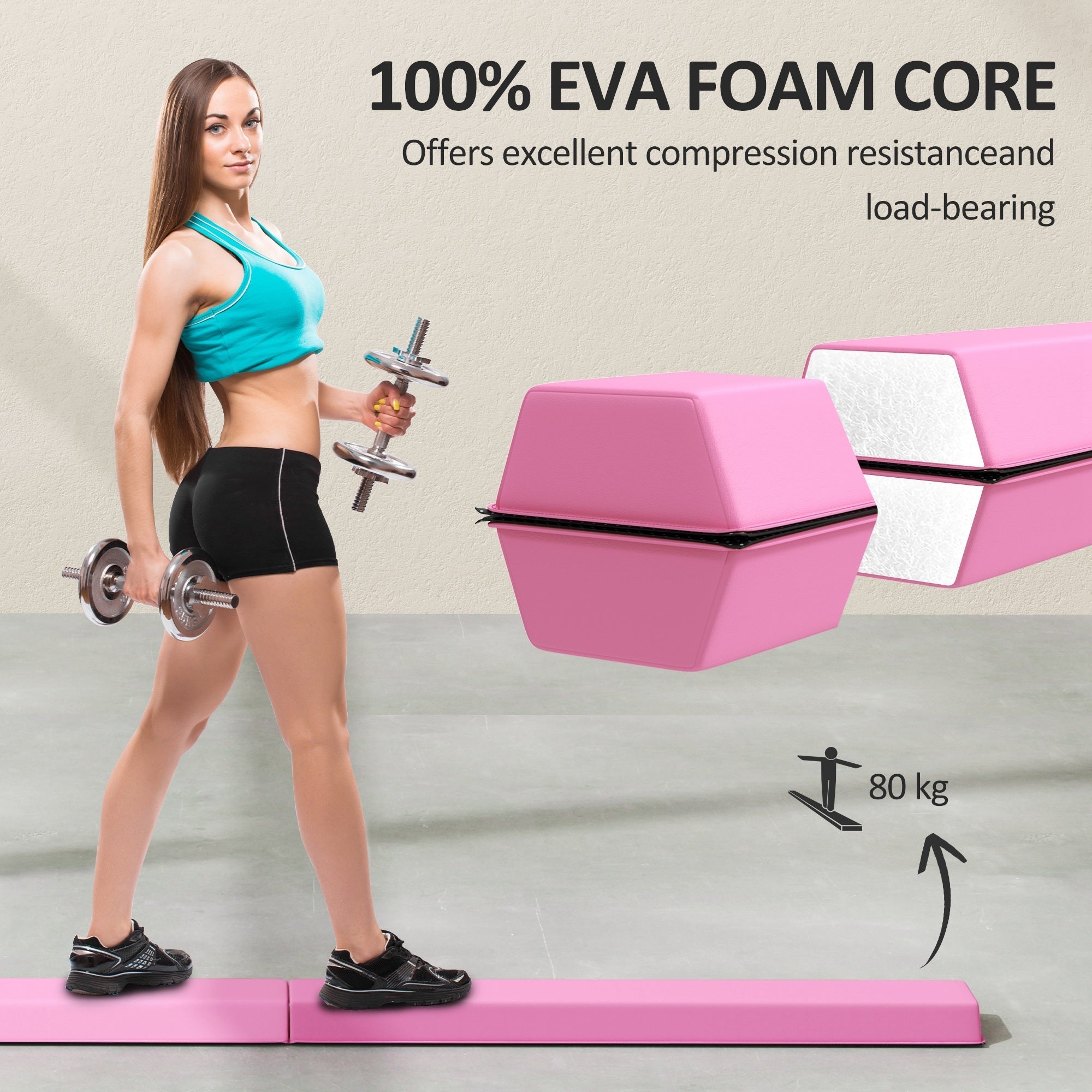 Pink sportnow 7.7ft folding balance beam with eva foam core and black trim for kids up to 80 kg weight-bearing