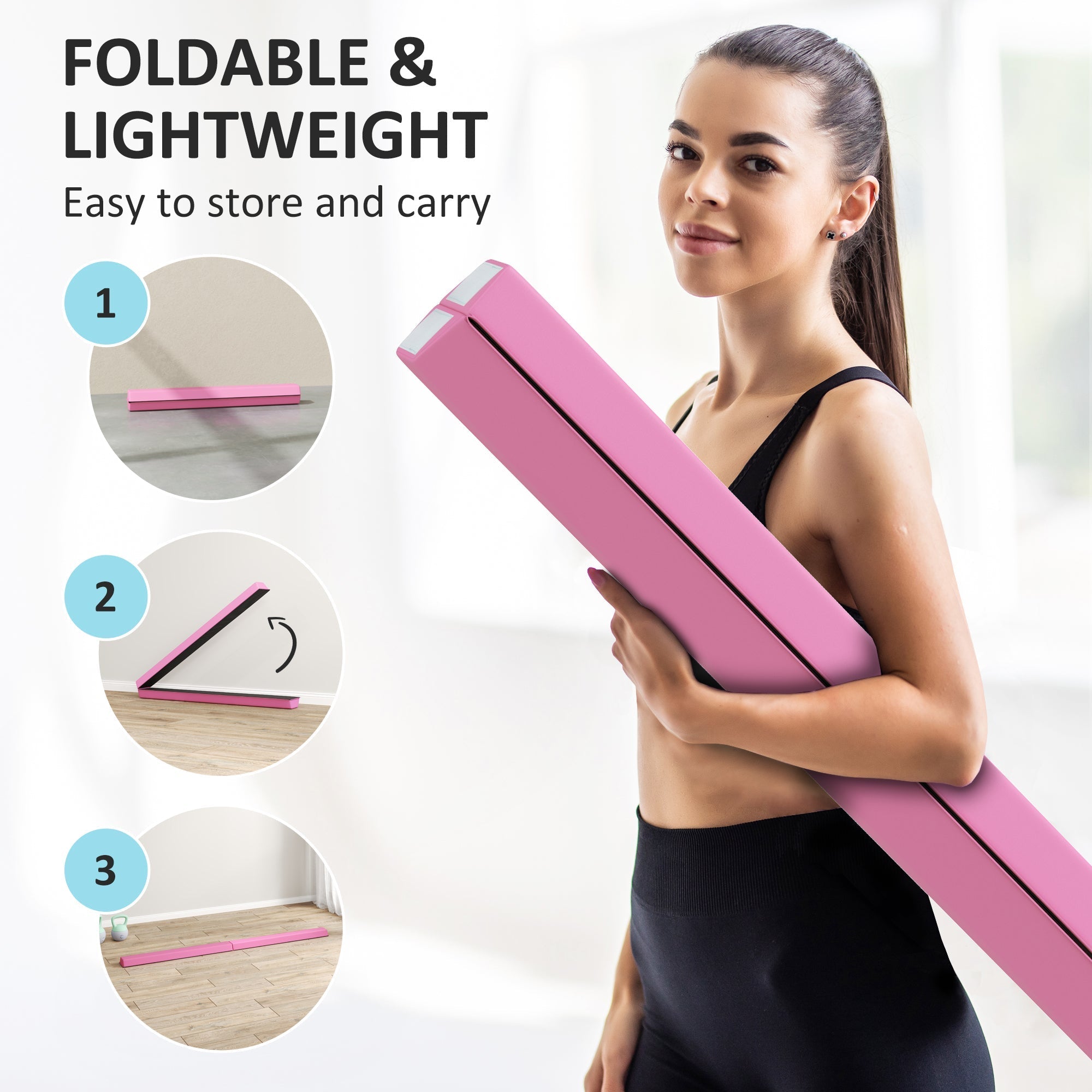 Pink sportnow 7.7ft folding balance beam with eva foam core and anti slip base for kids gymnastics at home
