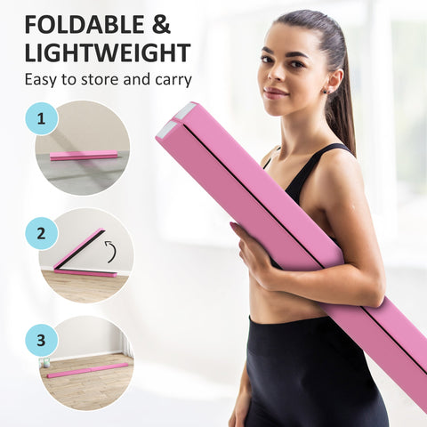 Pink sportnow 7.7ft folding balance beam with eva foam core and anti slip base for kids gymnastics at home