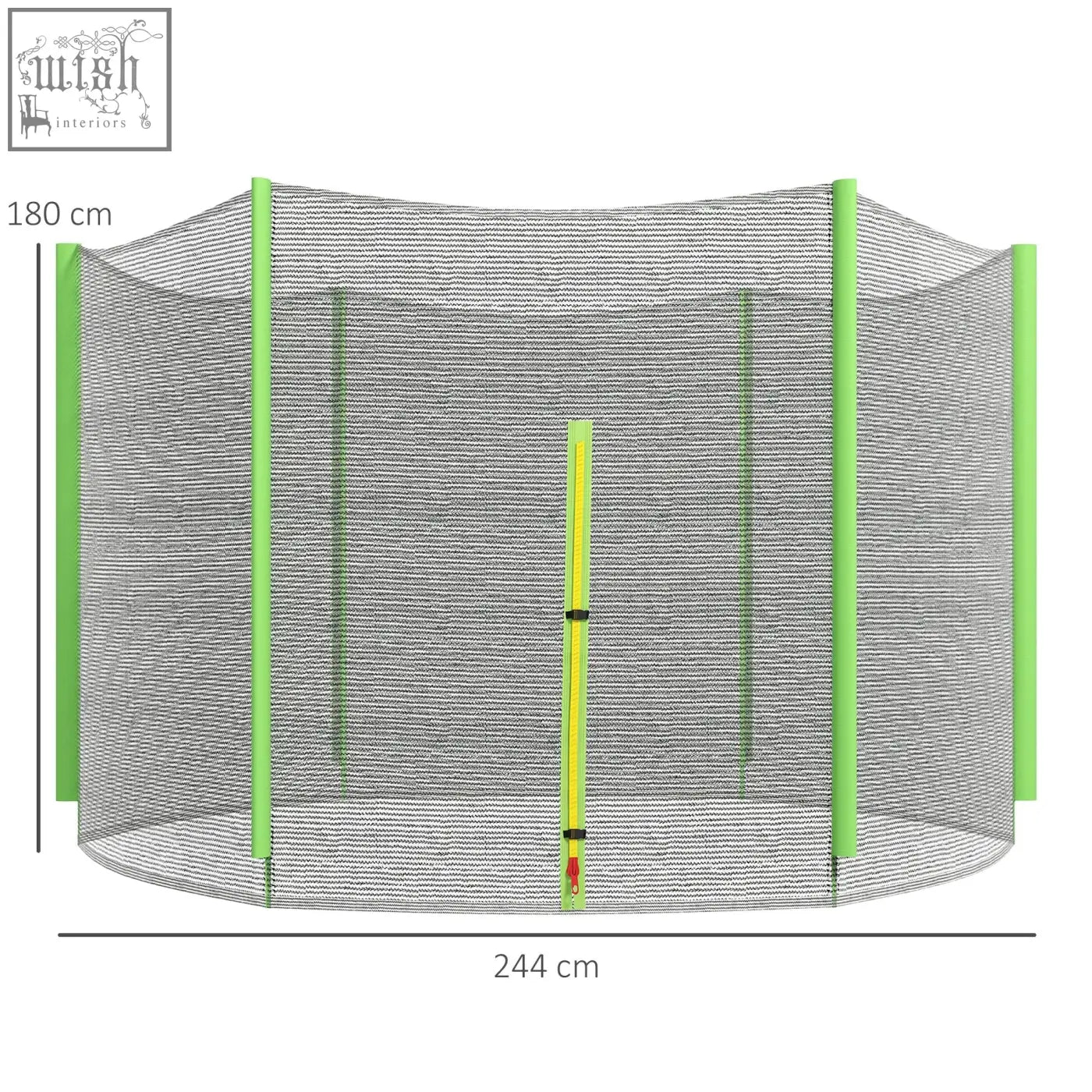 Bright green safety enclosure net with black mesh for sportnow Φ244cm 8ft trampoline replacement with zipped entrance