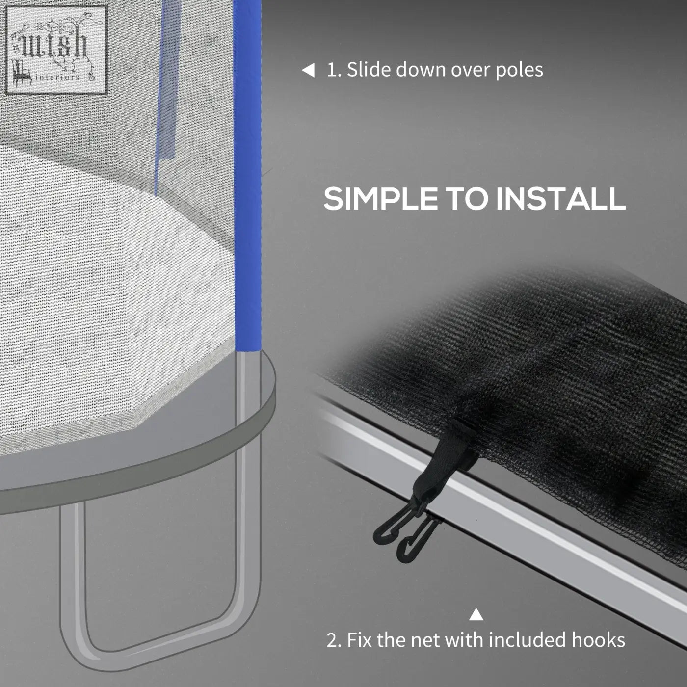 Black safety enclosure net with elastic hooks for easy installation on sportnow φ244cm 8ft trampoline replacement