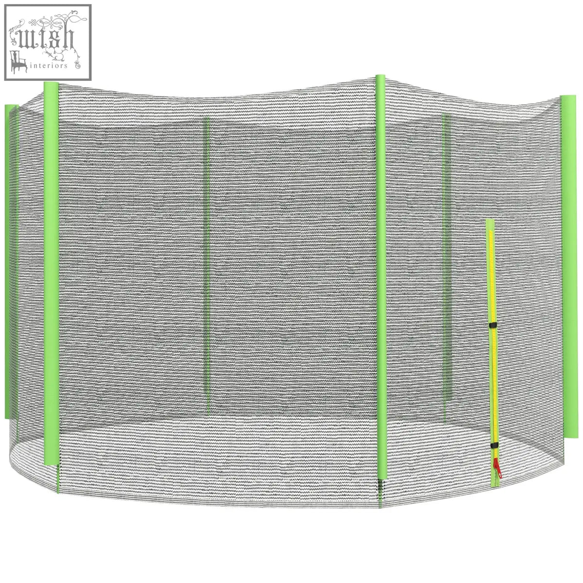 Bright green framed sportnow Φ244cm 8ft safety enclosure with gray mesh and zipped entrance for trampoline replacement