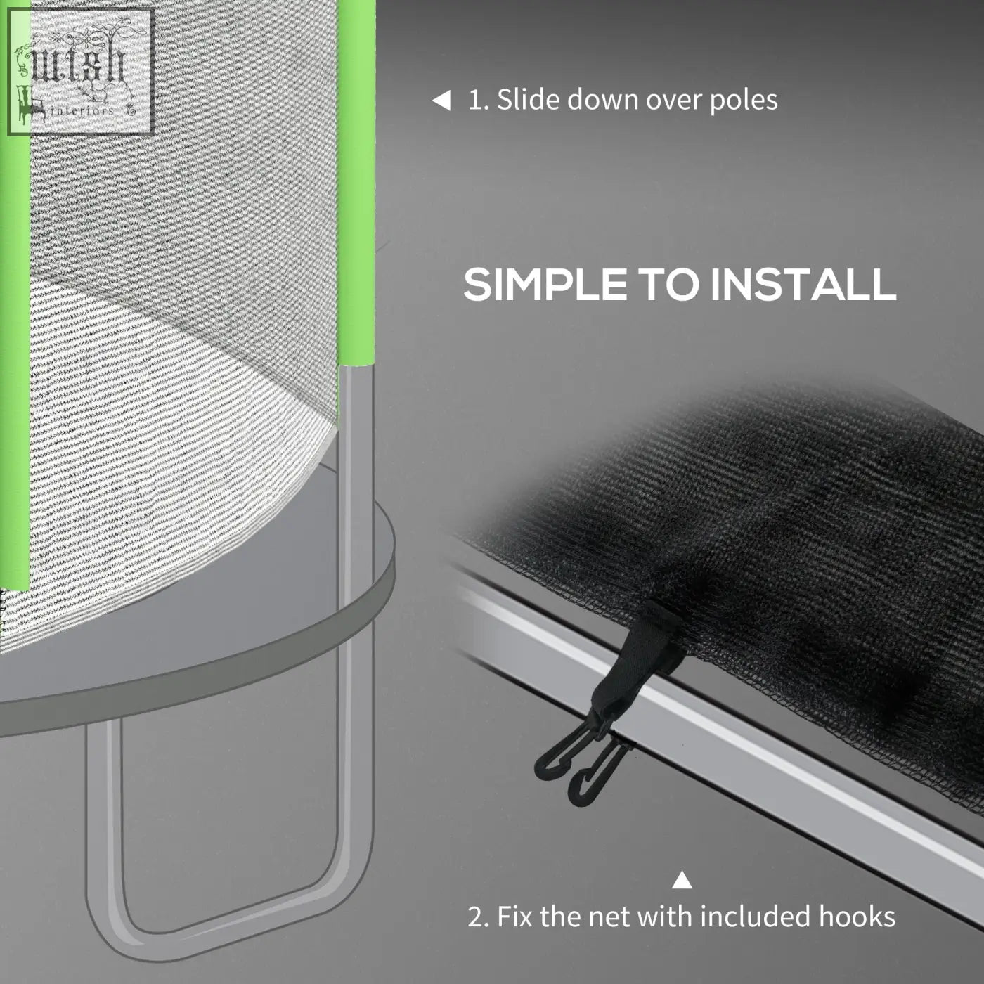 Green and black sportnow 8ft trampoline safety enclosure net with mesh design and zipped entrance replacement