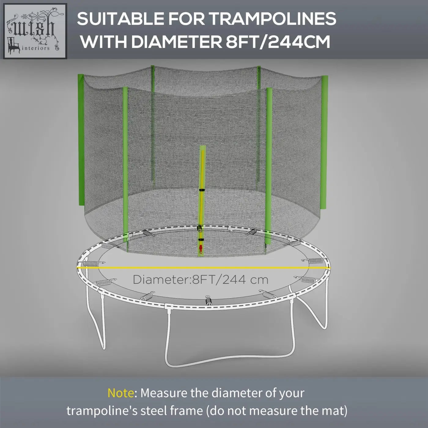 Green sportnow safety enclosure net for 8ft trampoline with mesh material and 6 plastic pole covers weather-resistant