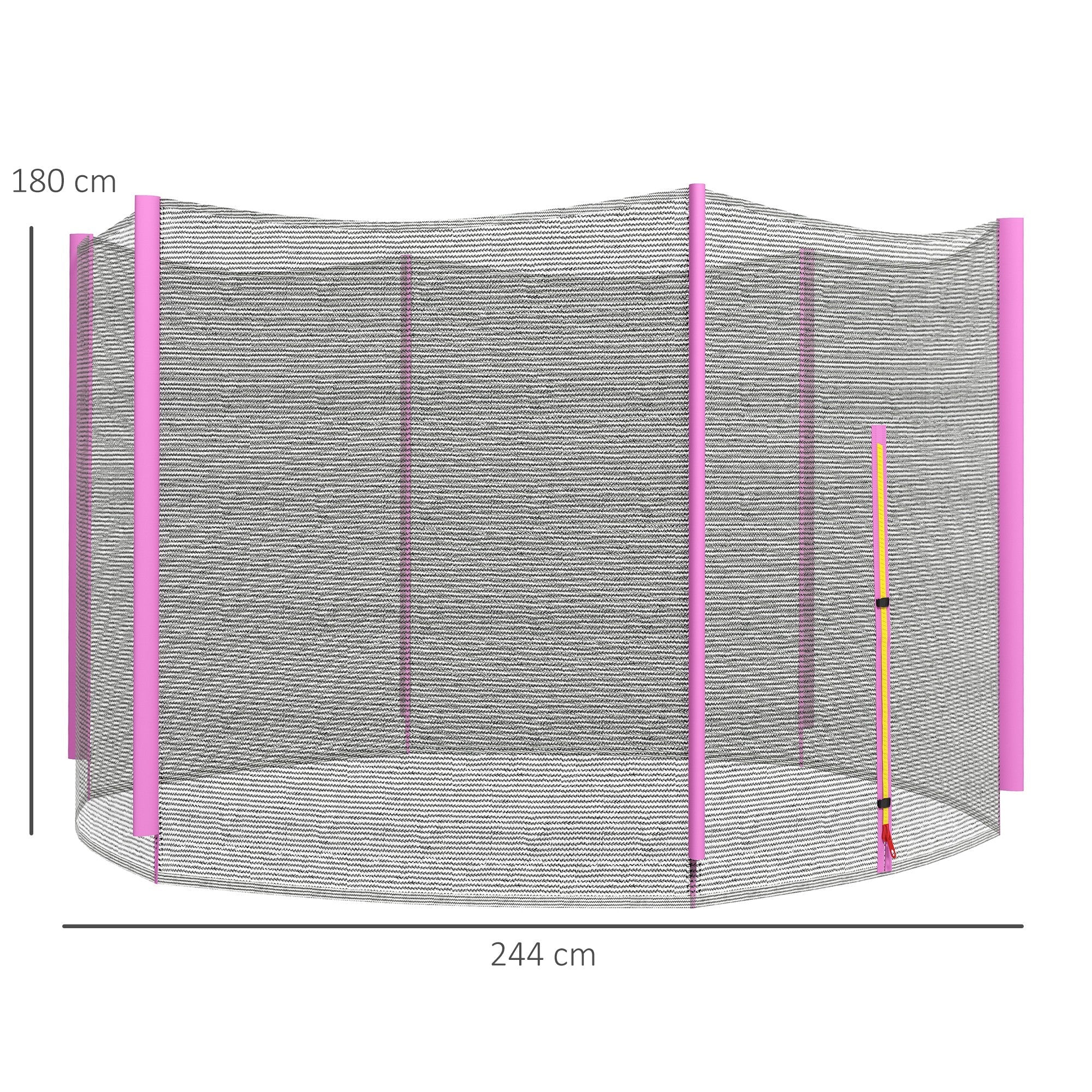 Pink-framed safety enclosure net for Φ244cm 8ft trampoline with zipped entrance and 6 plastic pole covers