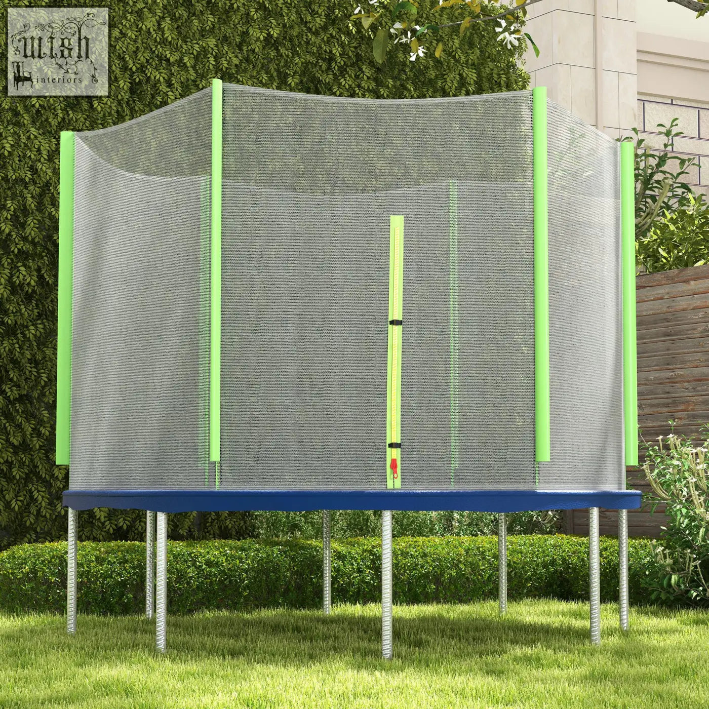 Bright green and blue sportnow Φ244cm 8ft trampoline safety enclosure net replacement with zipped entrance