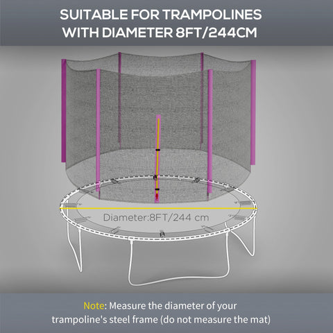 Purple safety enclosure net for sportnow Φ244cm 8ft trampoline with zipped entrance and 6 plastic pole covers