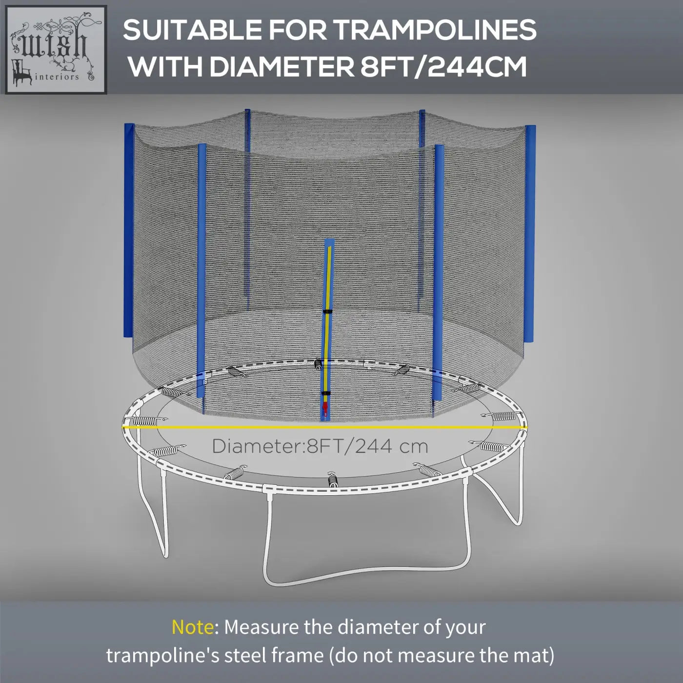 Blue sportnow Φ244cm 8ft trampoline safety enclosure net replacement with mesh design and zipped entrance