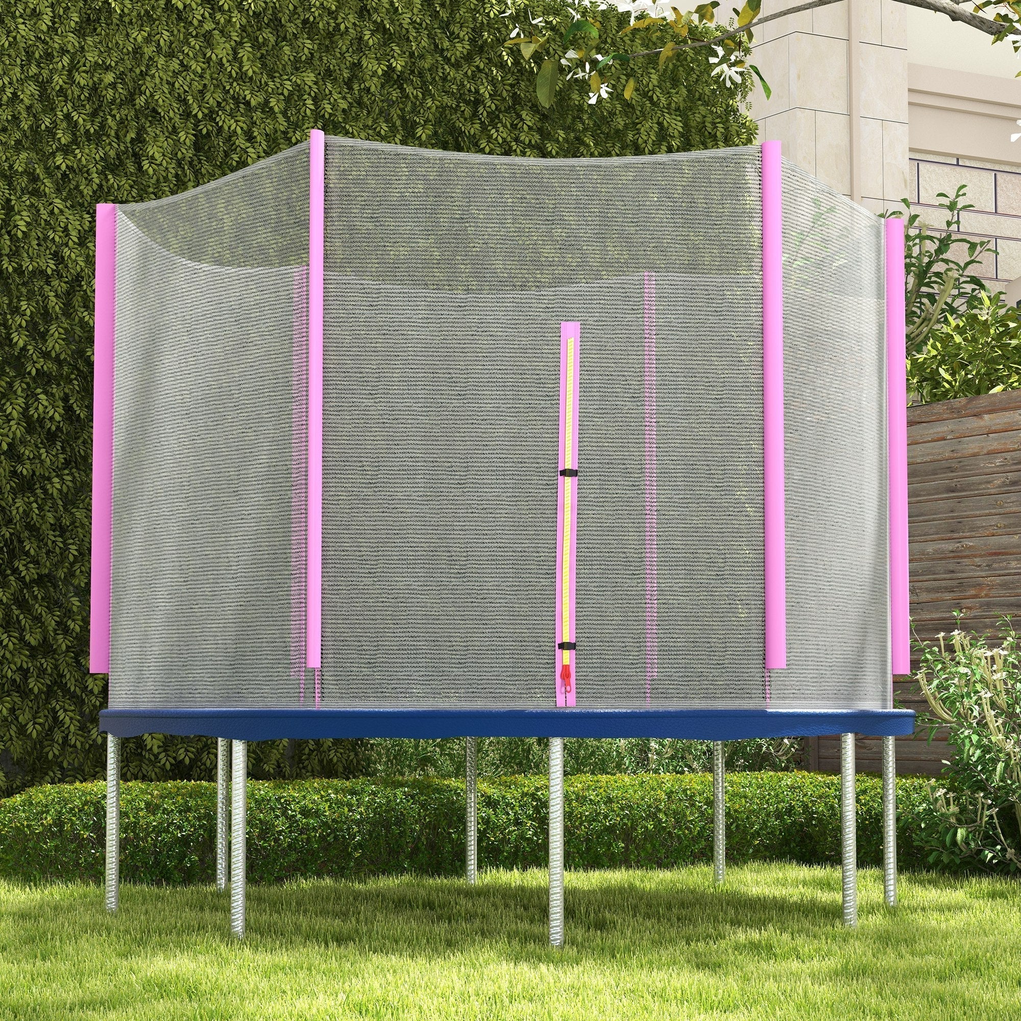 Pink and gray sportnow Φ244cm 8ft trampoline safety enclosure net replacement with zipped entrance and pole covers