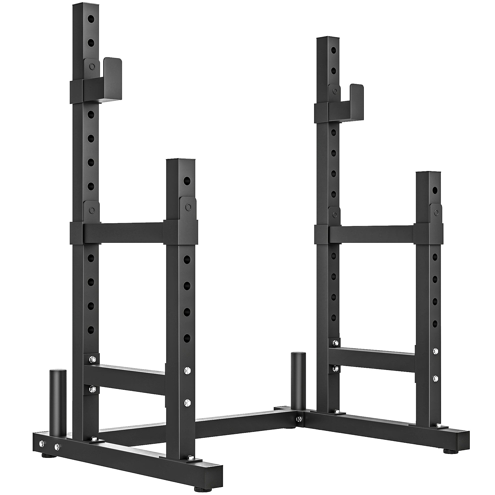 Black metal sportnow adjustable squat rack with two positions for barbell rack height and safety bars holds 300 kg