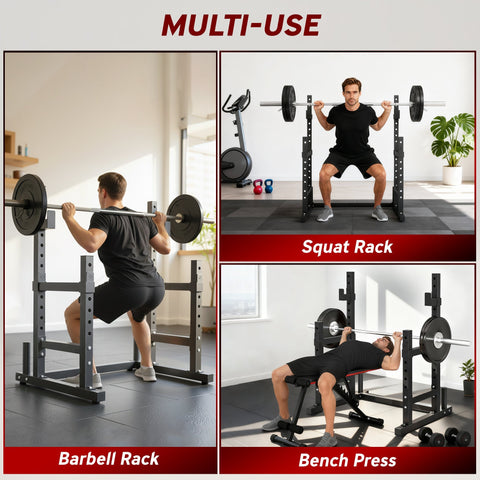 Black sportnow adjustable squat rack with two positions and barbell rack height for 300 kg load weightlifting
