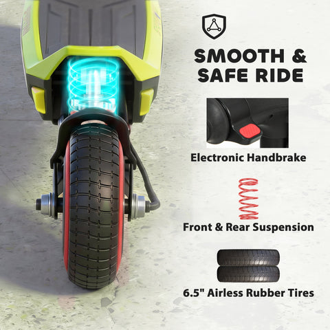 Yellow and black sportnow electric scooter for kids with glowing blue underglow 93l x 39w red-rimmed airless tires