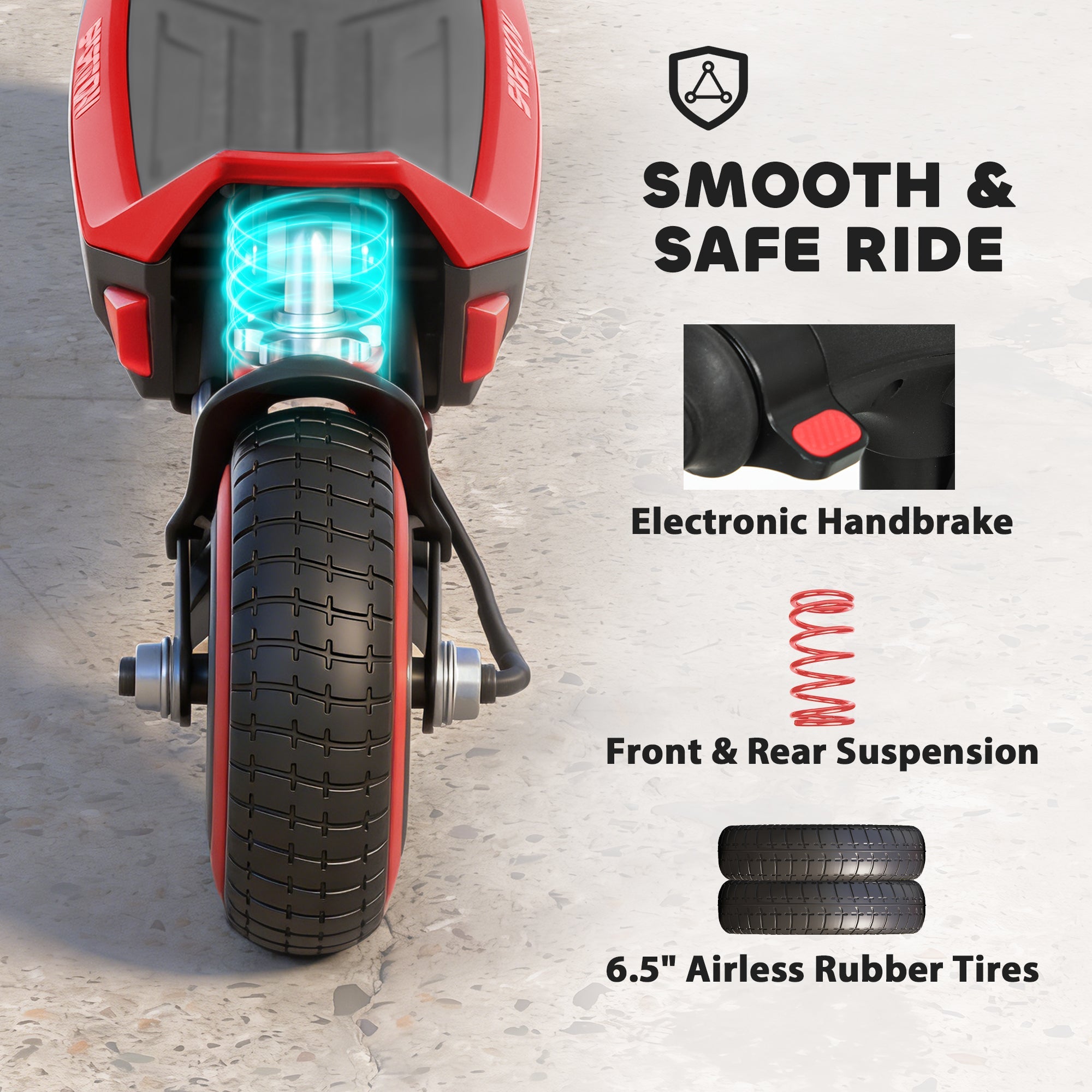 Red and black sportnow electric scooter for kids with glowing blue suspension and foldable design 93l x 39w