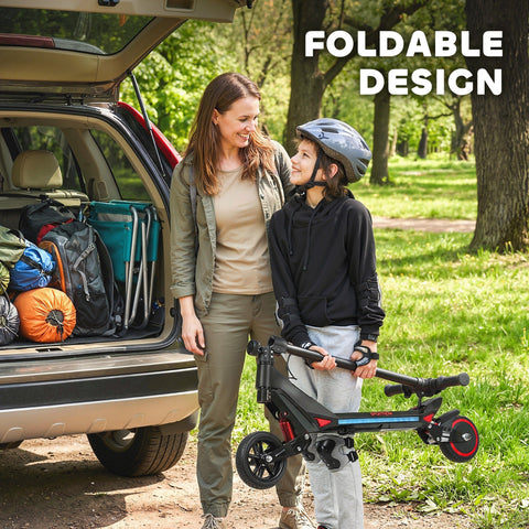Black and red sportnow electric scooter foldable with led display rgb lights 93l x 39w for kids age 6+