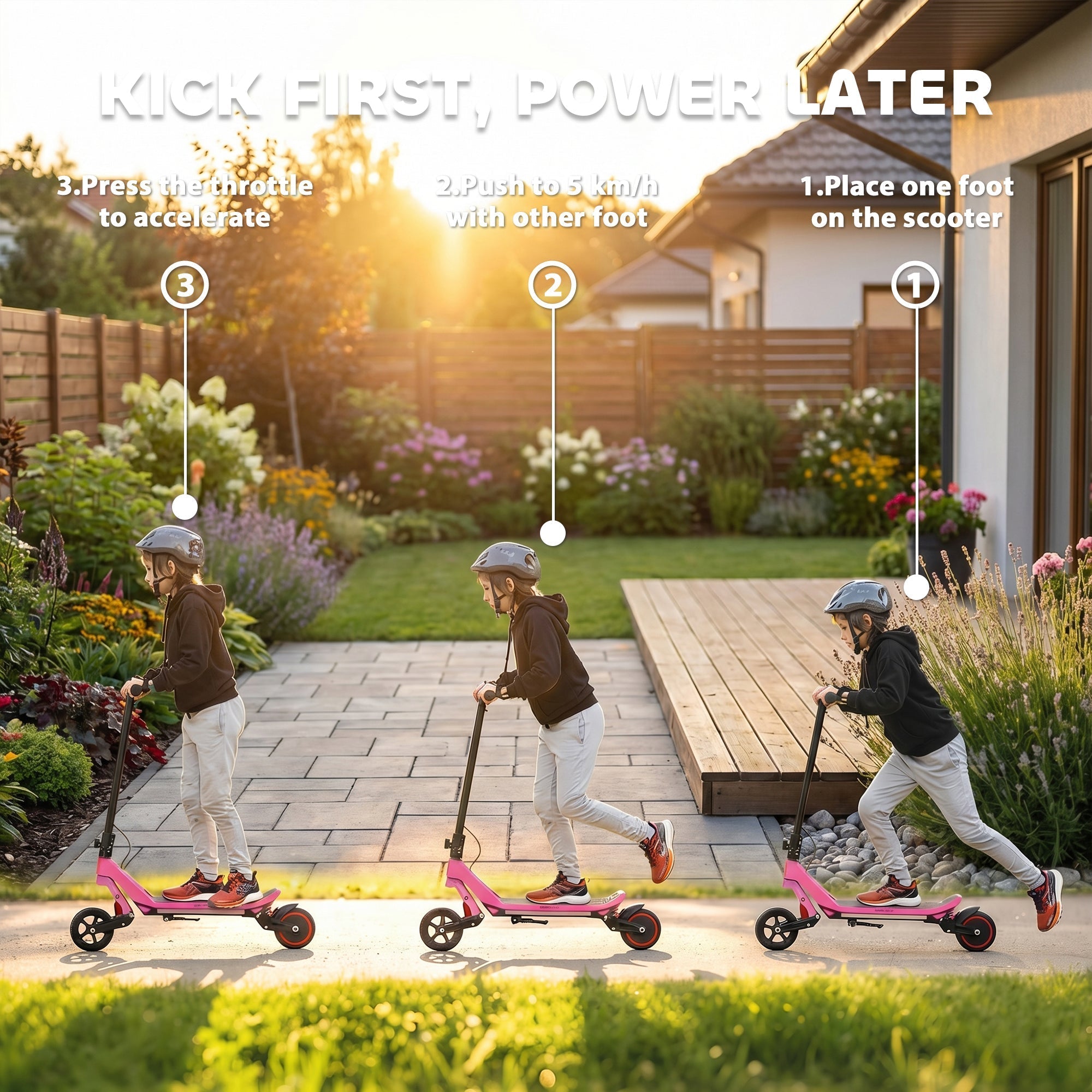 Sportnow electric scooter for kids in pink with black handlebars and wheels foldable with led display and rgb lights 93l x 39w