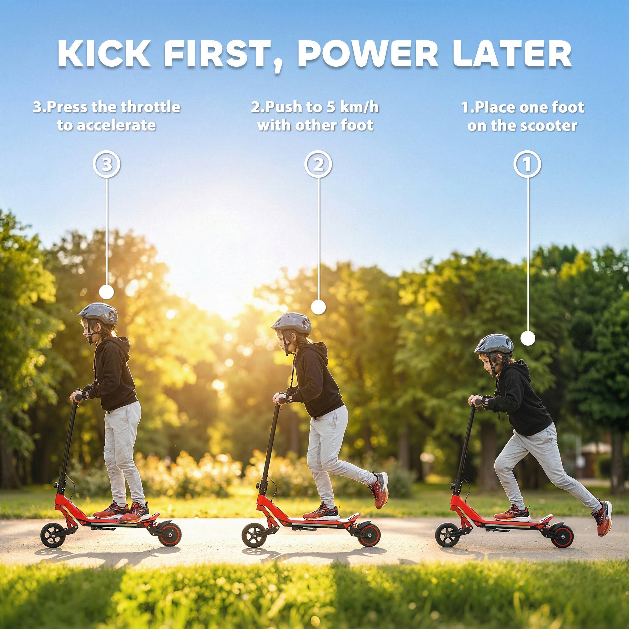 Red sportnow electric scooter with black handlebars and wheels foldable e scooter for kids 93l x 39w