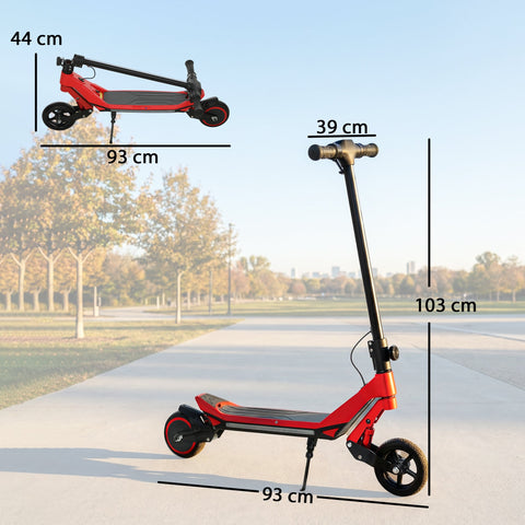 Red and black sportnow electric scooter for kids with foldable design led display and rgb lights 93l x 39w