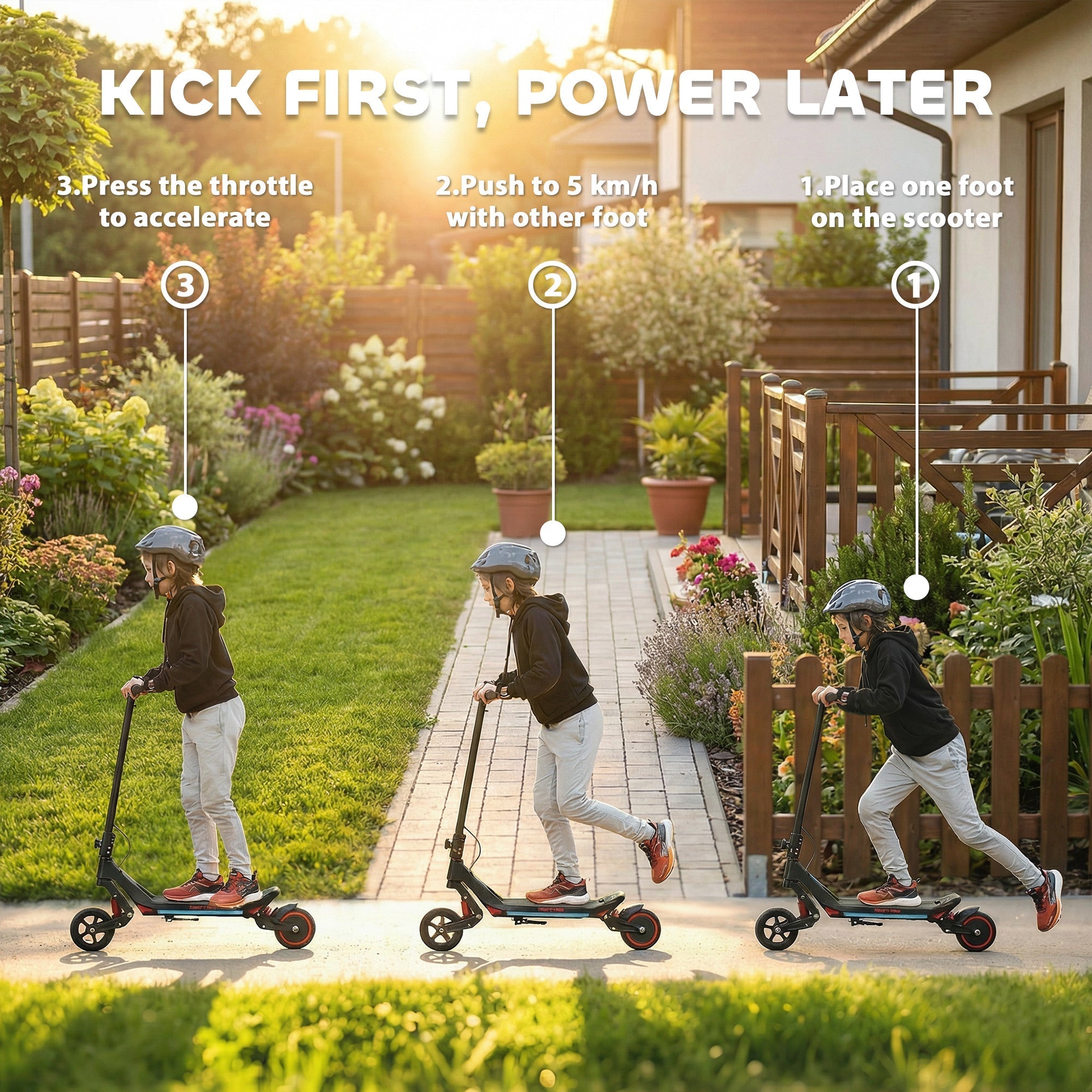 Black and red sportnow electric scooter for kids with led display rgb lights foldable design 93l x 39w electric scooter