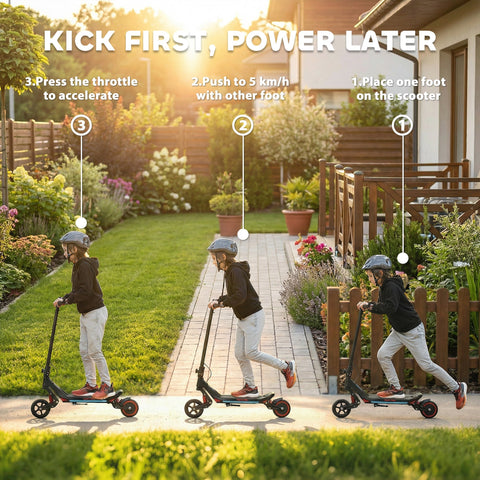 Black and red sportnow electric scooter for kids with led display rgb lights foldable design 93l x 39w electric scooter