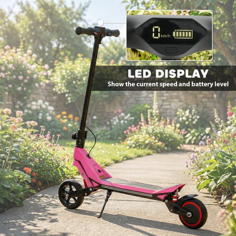 Pink sportnow electric scooter for kids with black wheels handlebars digital led speed and battery display 93l x 39w