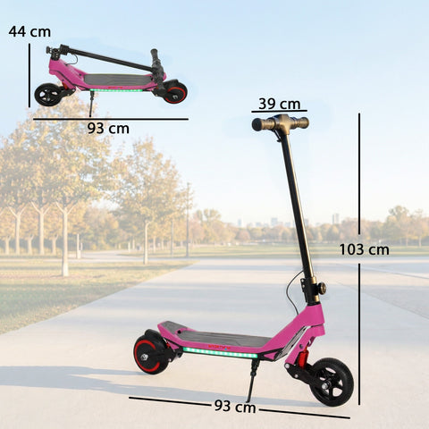Pink sportnow electric scooter for kids with black handlebars red-accented wheels led lighting 93l x 39w