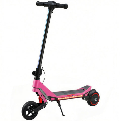 Pink and black sportnow electric scooter with red wheels led deck lighting foldable 93l x 39w for kids age 6+