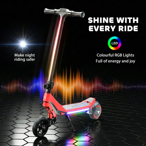 Red and black sportnow electric scooter with foldable design rgb led lights 93l x 39w for kids age 6+