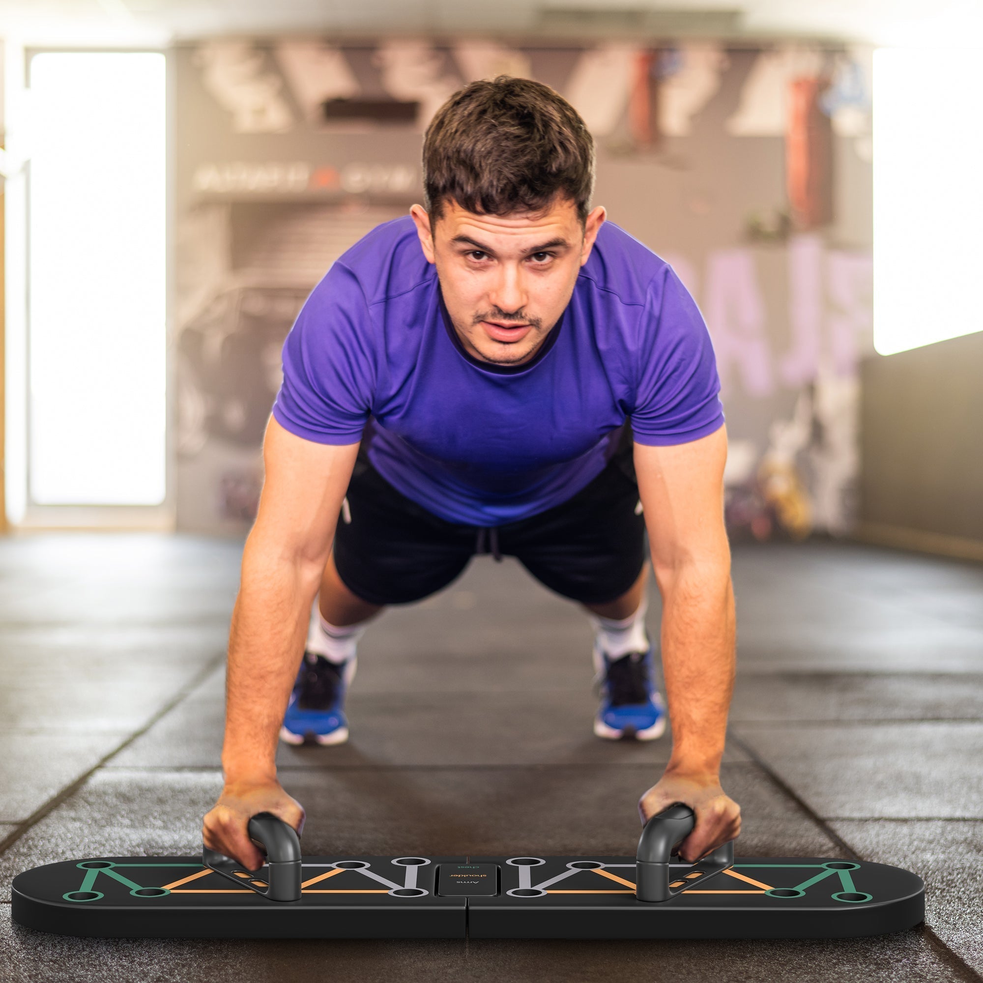 Black and teal sportnow foldable push up board with adjustable handles colour-coded guide and anti-slip pads for home gym use