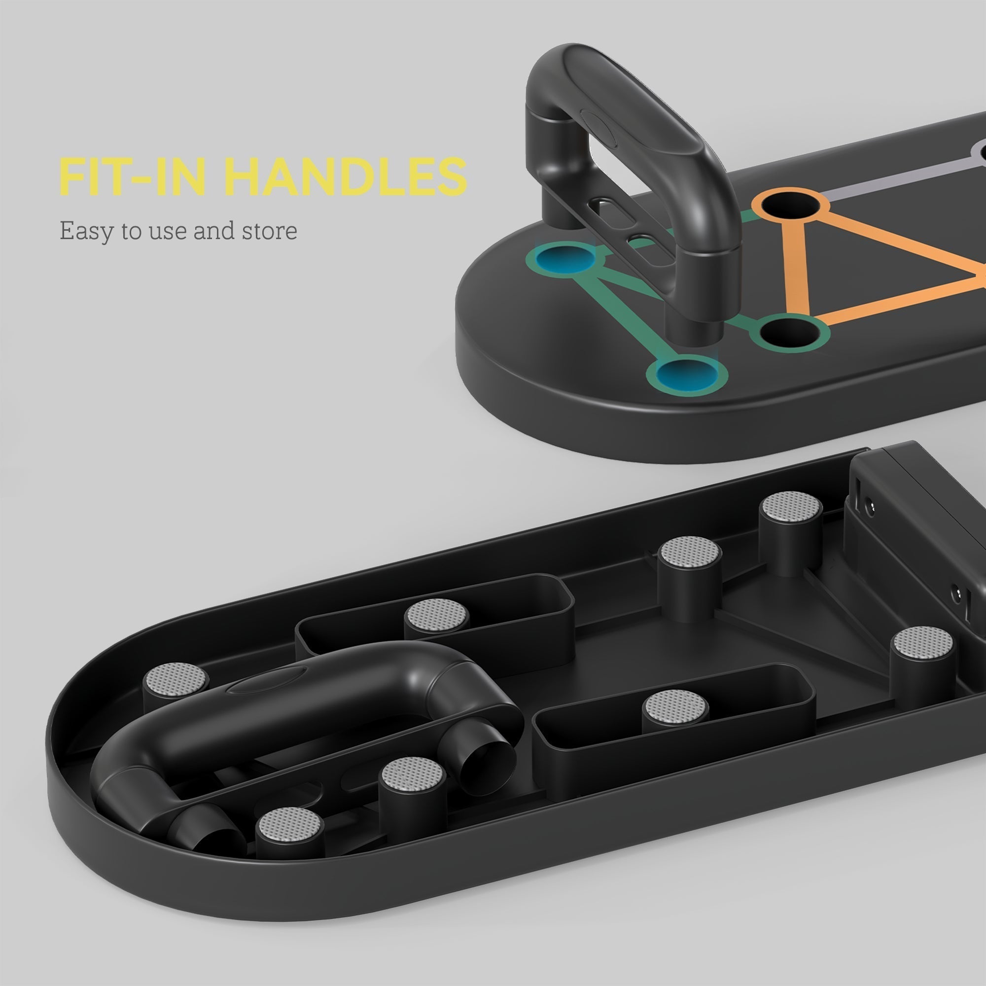 Sportnow foldable push up board in black plastic with colour-coded guide and anti-slip pads for home gym workouts