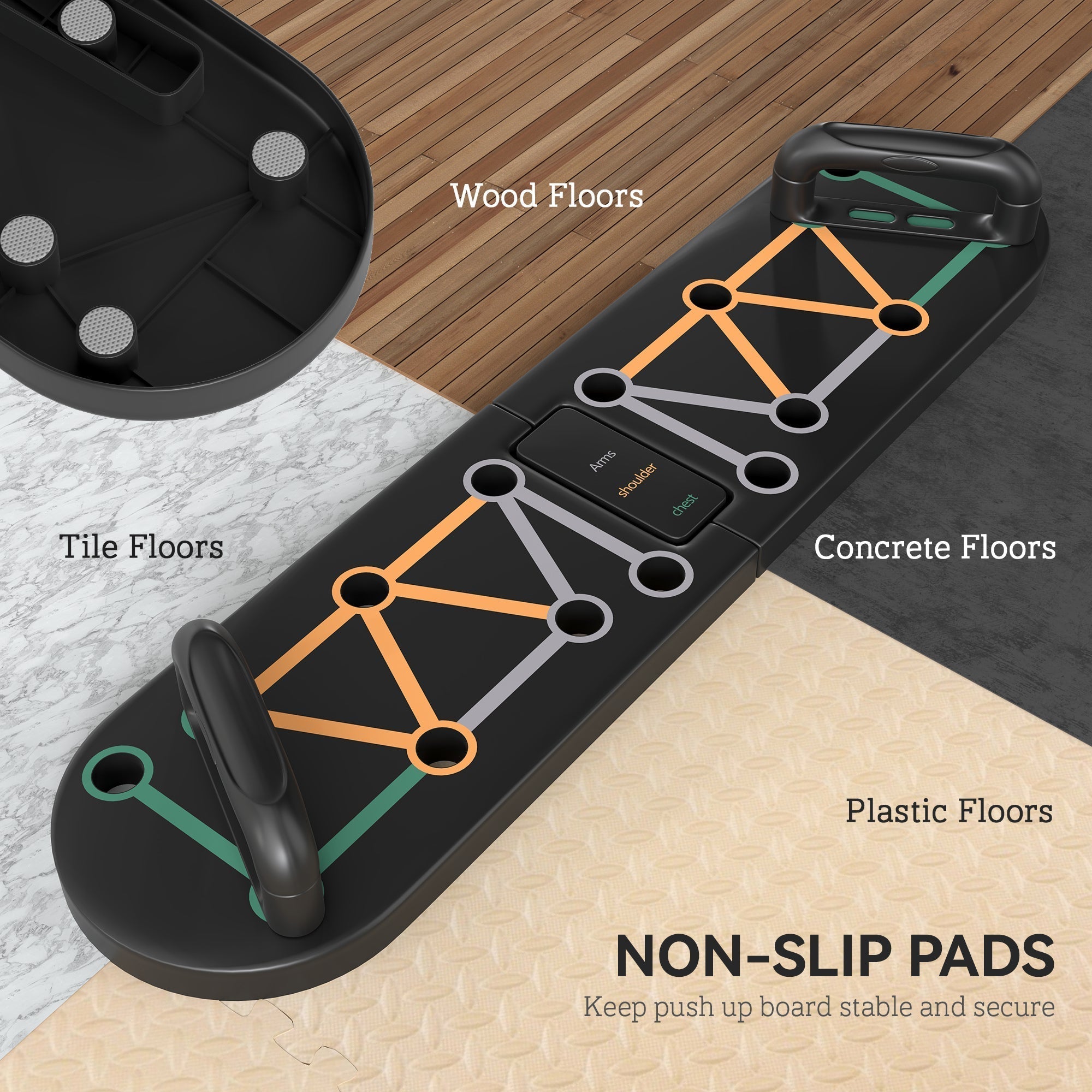 Sportnow foldable push up board with colour-coded guide and anti-slip pads in black for chest and arm training