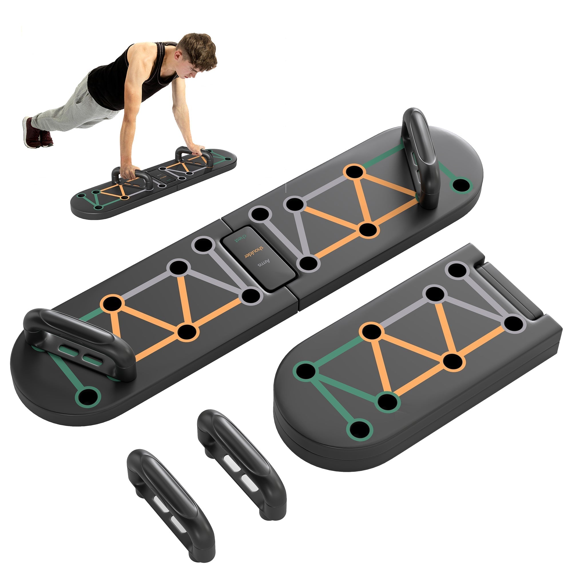 Black sportnow foldable push up board with colour-coded guide, anti-slip pads, adjustable handles, and digital display panel