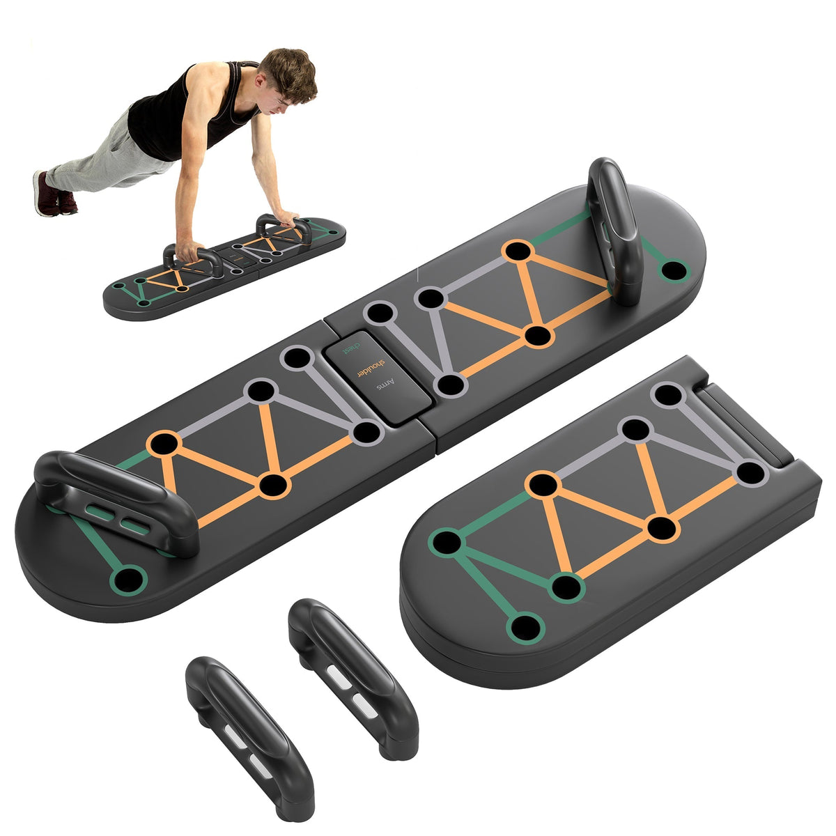 Black sportnow foldable push up board with colour-coded guide, anti-slip pads, adjustable handles, and digital display panel