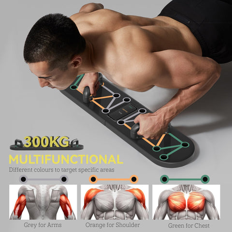 Black sportnow foldable push up board with colour-coded guide and anti-slip pads for targeted upper body workouts