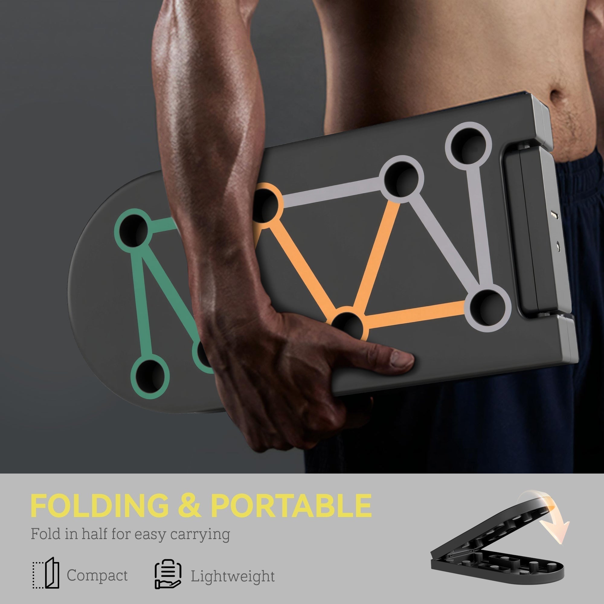 Black sportnow foldable push-up board with colour-coded guide and anti-slip pads for home arm and chest training