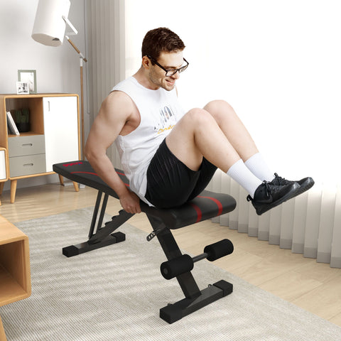 Sportnow foldable black and red weight bench with adjustable four-level seat and 35l x 33w size for home workouts