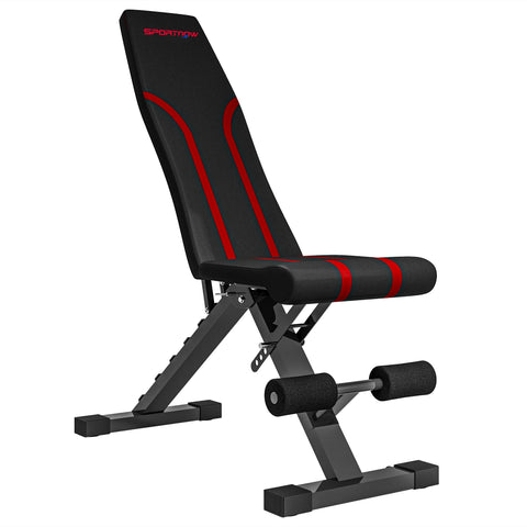 Sportnow black and red adjustable weight bench with padded seat and four-level seat metal frame for home workouts 35l x 33w