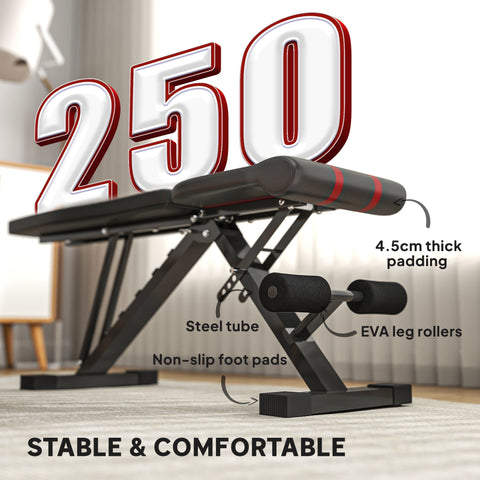 Black and red sportnow foldable weight bench with steel frame 4-level seat and 4.5cm padding for home gym workouts