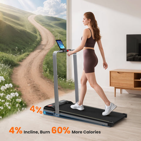 Silver tone sportnow folding walking pad treadmill with anti slip belt and integrated touchscreen display