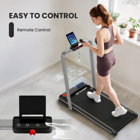 Sportnow folding walking pad in silver tone with anti slip belt and touchscreen display mounted on the console