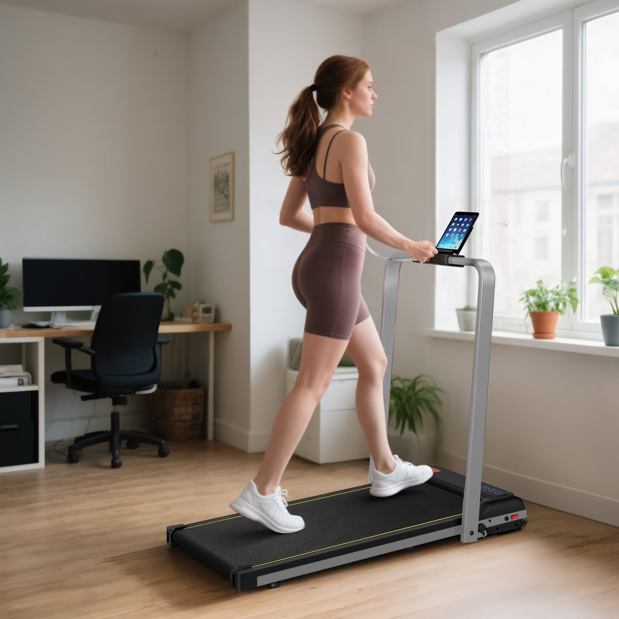 Silver tone sportnow folding walking pad treadmill with anti-slip belt and digital display for under desk use